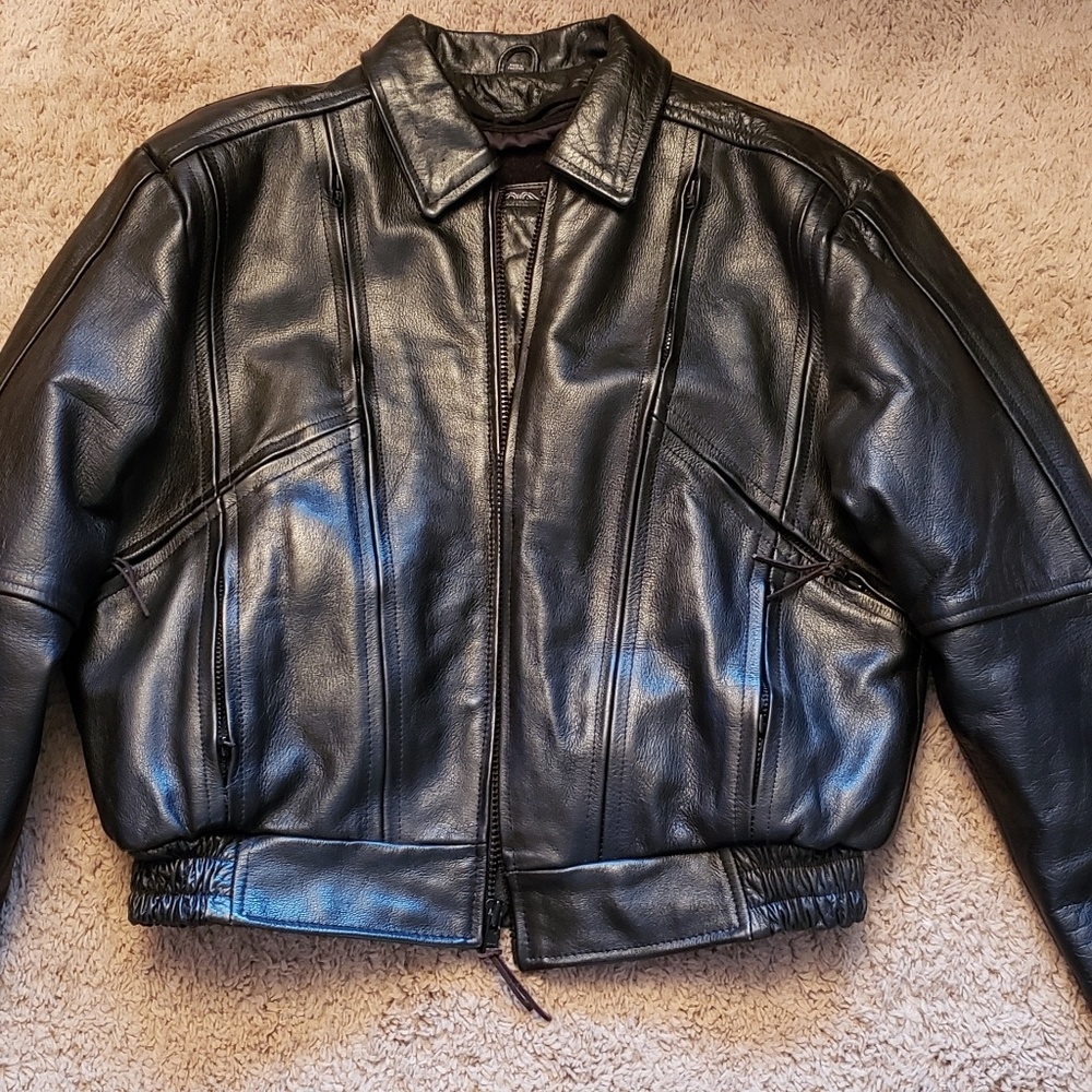 Black heavy leather jacket
